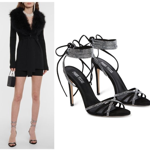 Paris Texas | NEW Holly Nicole 105 Lace Up Sandal Crystal Black Suede Size 41